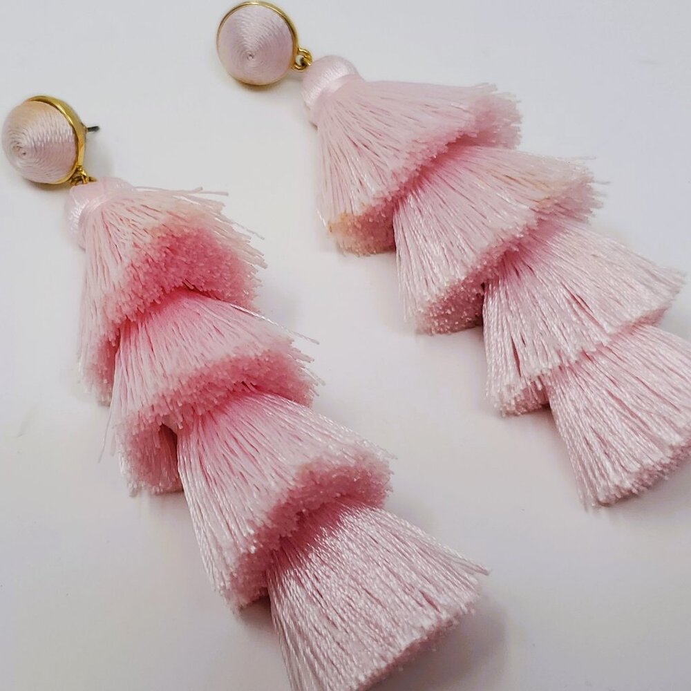 Pink Tiered Tassel Earrings